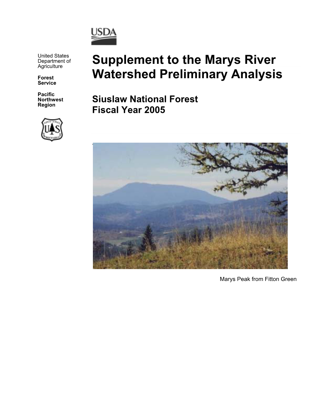 Supplement to the Marys River Watershed Preliminary Analysis