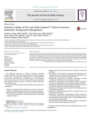Clinical Consensus Statement: Perioperative Management