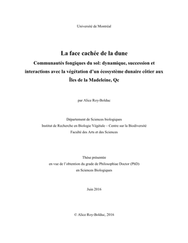 Communautés Fongiques Du Sol: Dynamique, Succession Et Interactions Avec La Végétation D’Un Écosystème Dunaire Côtier Aux