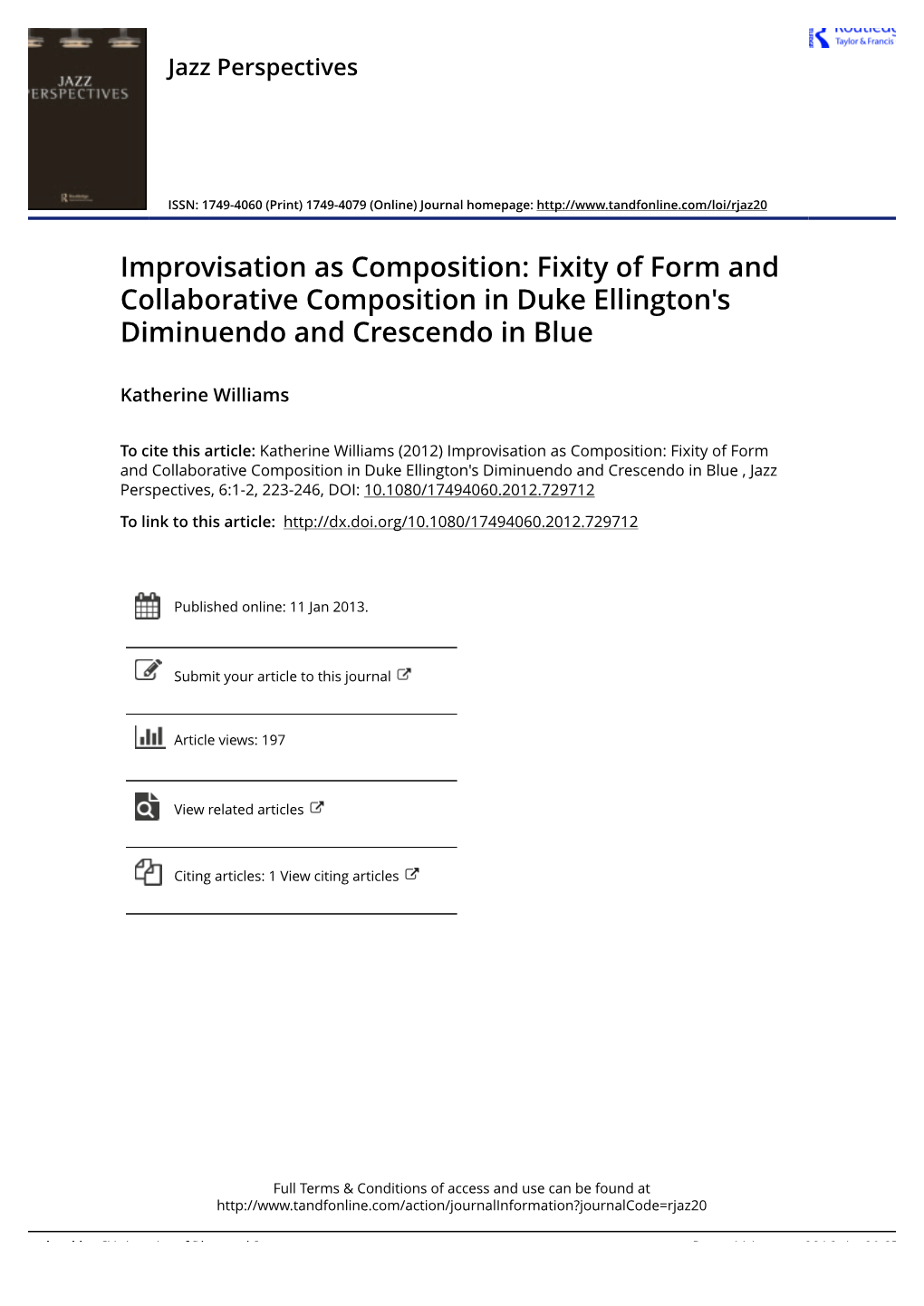 Fixity of Form and Collaborative Composition in Duke Ellington's Diminuendo and Crescendo in Blue