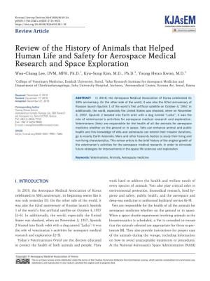 Review of the History of Animals That Helped Human Life and Safety for Aerospace Medical Research and Space Exploration