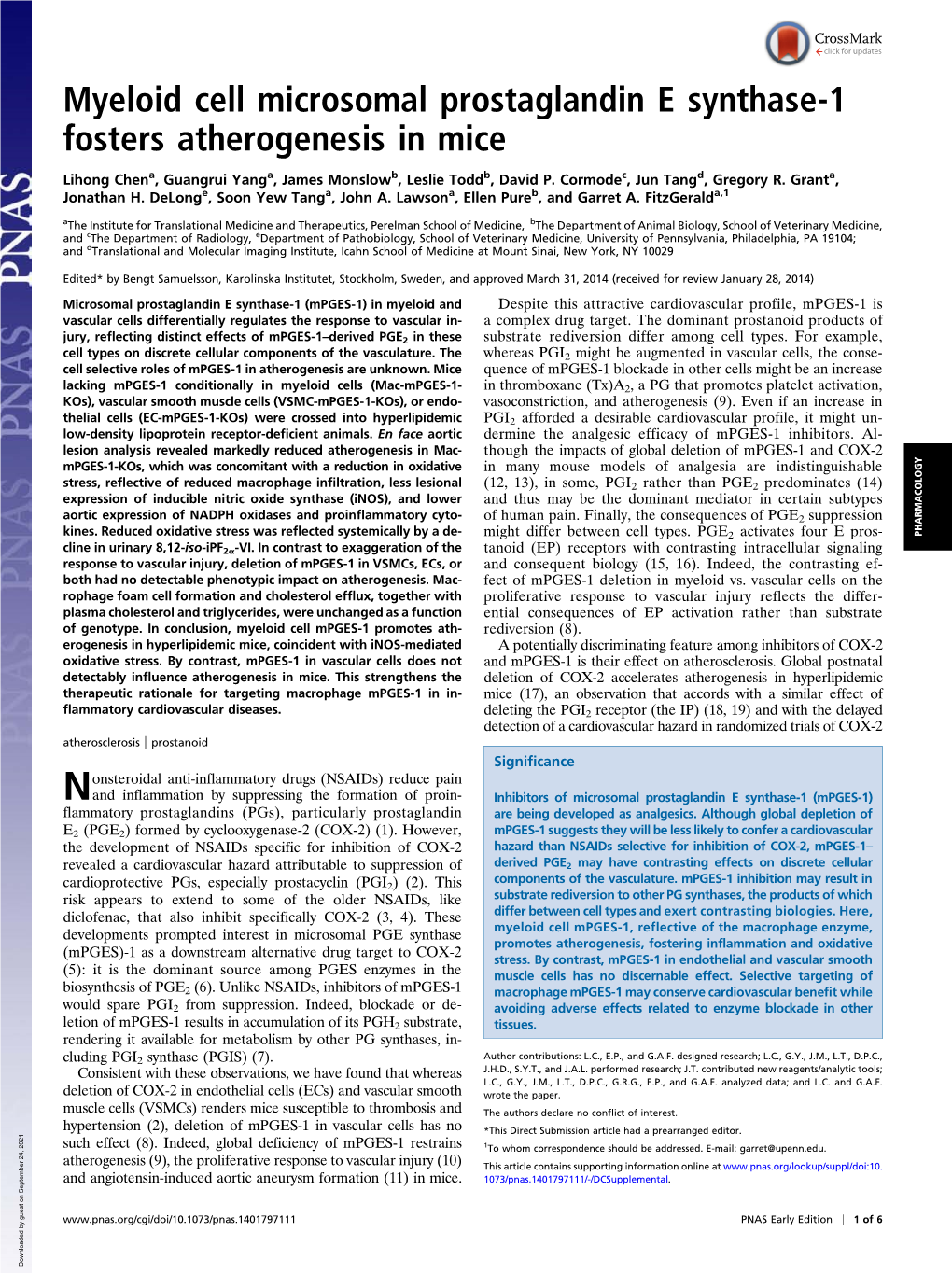 Myeloid Cell Microsomal Prostaglandin E Synthase-1 Fosters Atherogenesis in Mice