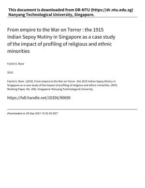 From Empire to the War on Terror : the 1915 Indian Sepoy Mutiny in Singapore As a Case Study of the Impact of Profiling of Religious and Ethnic Minorities