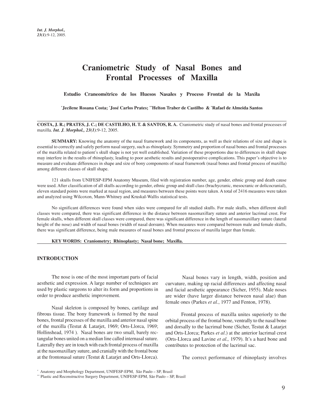 Craniometric Study of Nasal Bones and Frontal Processes of Maxilla