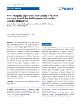 Novel Analgesic Triglycerides from Cultures of Agaricus Macrosporus