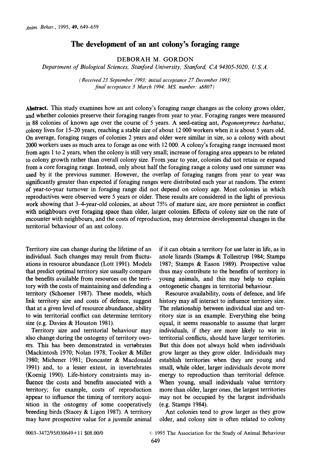 The Development of an Ant Colony's Foraging Range