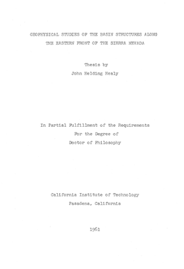 Thesis by John Belding Healy in Partial Fulfillment of The