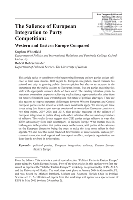 The Salience of European Integration to Party Competition: Western And