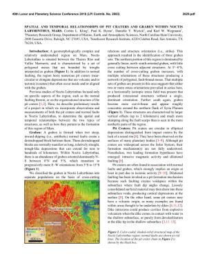 Spatial and Temporal Relationships of Pit Craters and Graben Within Noctis Labyrinthus, Mars