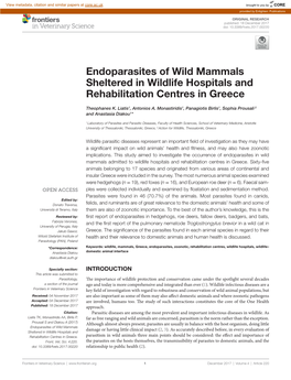 Endoparasites of Wild Mammals Sheltered in Wildlife Hospitals and Rehabilitation Centres in Greece