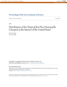 Distribution of the Tropical Rat Flea (Xenopsylla Cheopis) in the Interior of the United States Elery R