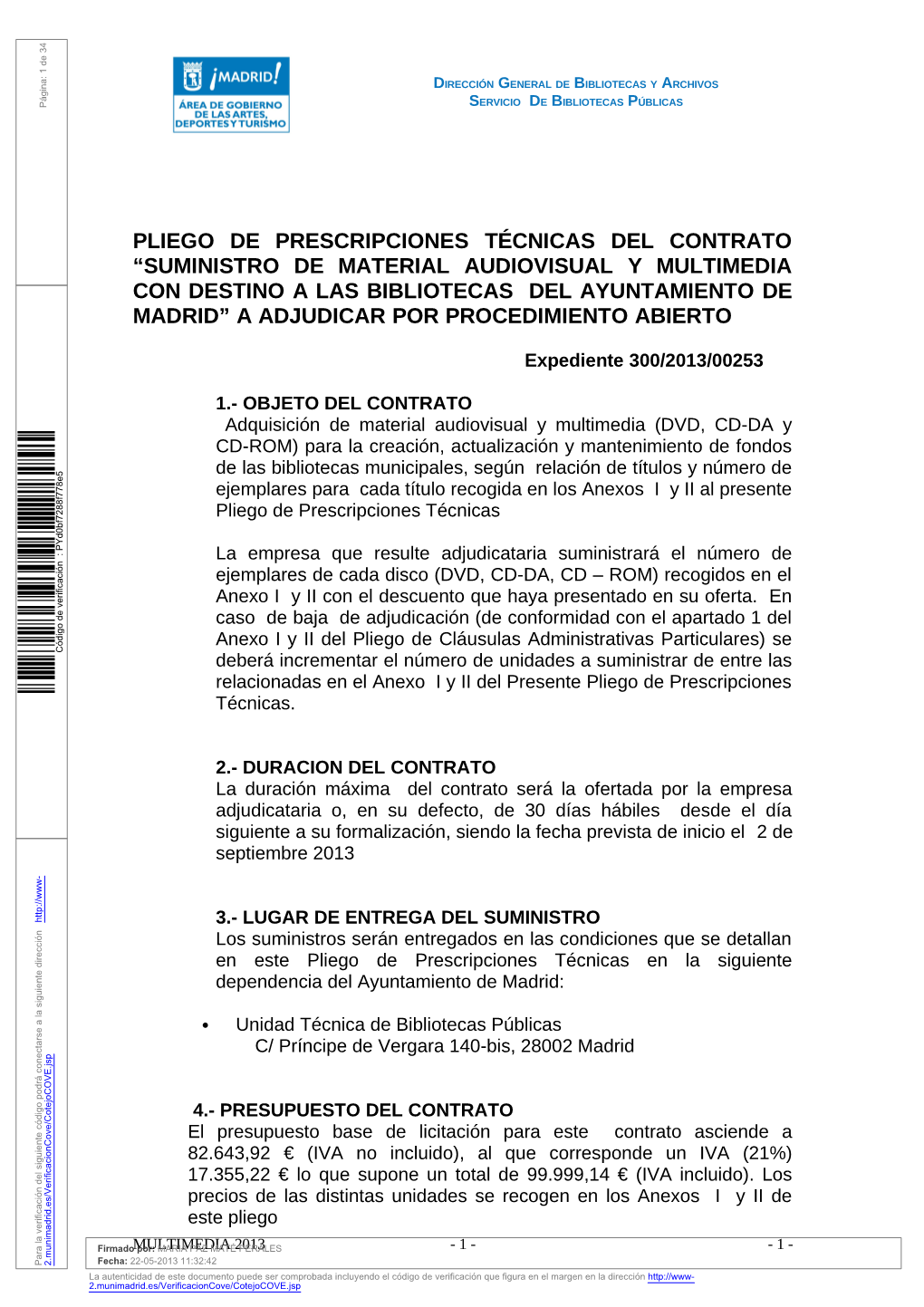 Pliego De Prescripciones Técnicas Del Contrato