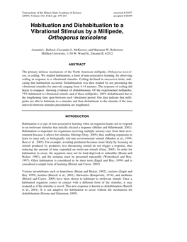 Habituation and Dishabituation to a Vibrational Stimulus by a Millipede, Orthoporus Texicolens