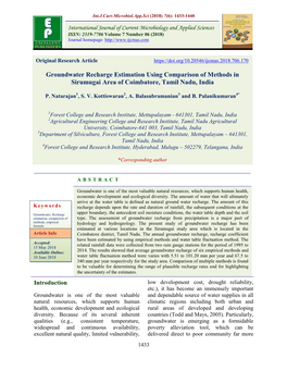 Groundwater Recharge Estimation Using Comparison of Methods in Sirumugai Area of Coimbatore, Tamil Nadu, India