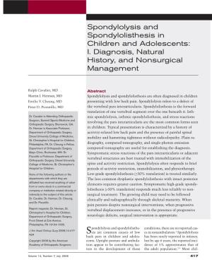 Spondylolysis and Spondylolisthesis in Children and Adolescents: I
