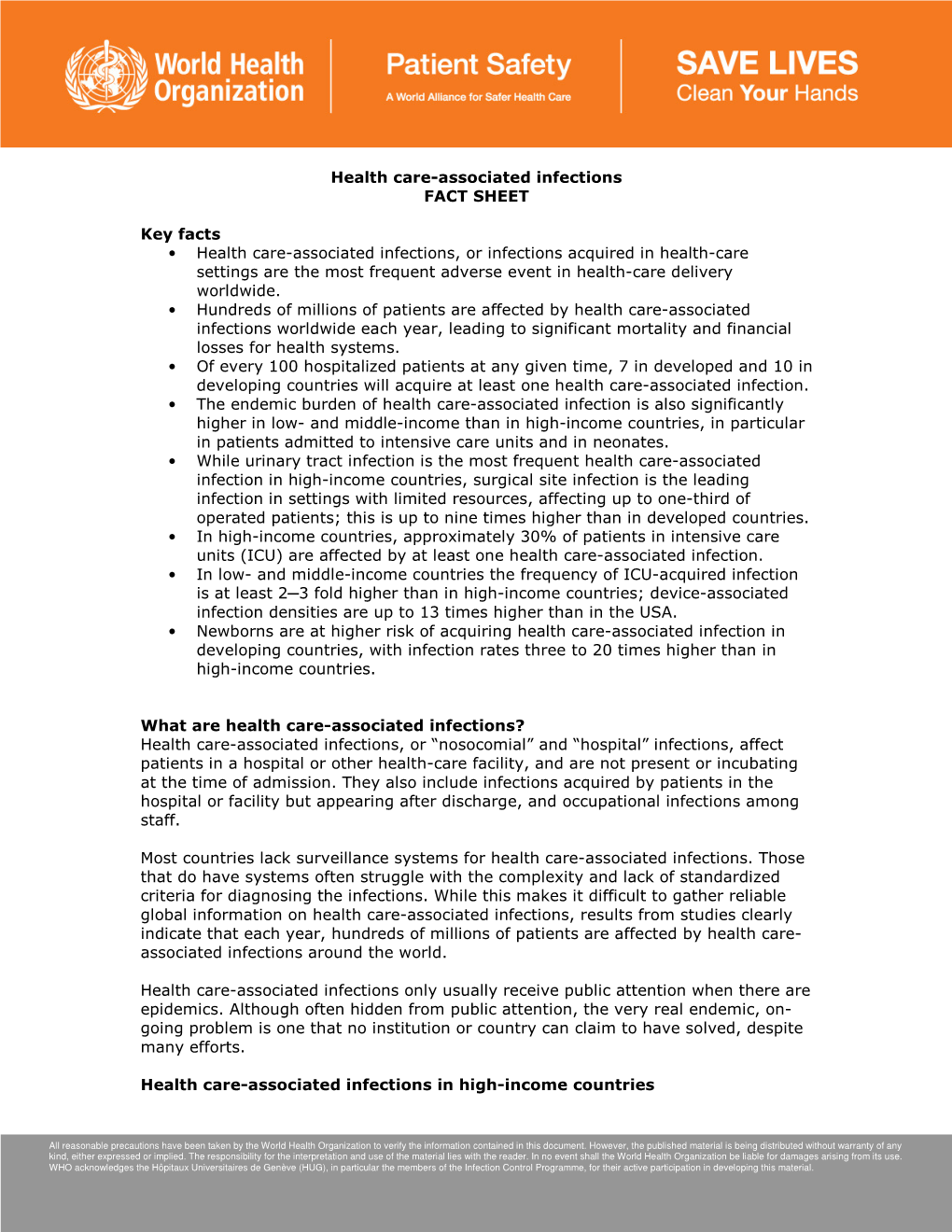 Health Care-Associated Infections FACT SHEET