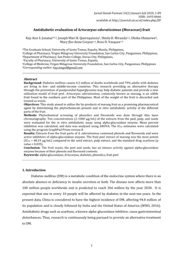 Antidiabetic Evaluation of Artocarpus Odoratissimus (Moraceae) Fruit