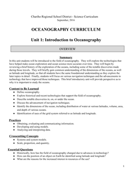 OCEANOGRAPHY CURRICULUM Unit 1
