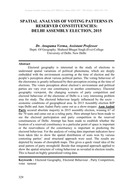 Spatial Analysis of Voting Patterns in Reserved Constituencies: Delhi Assembly Election, 2015