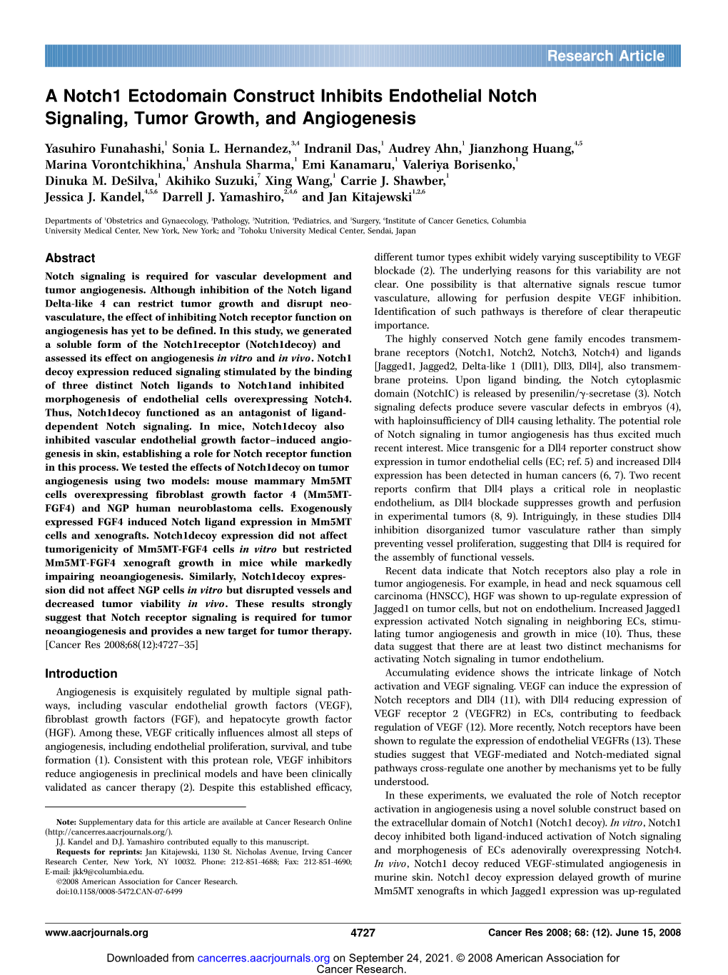 A Notch1 Ectodomain Construct Inhibits Endothelial Notch Signaling, Tumor Growth, and Angiogenesis