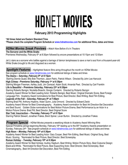 Hdnet Movies February 2013 Program Highlights