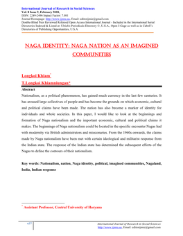 Naga Identity: Naga Nation As an Imagined Communities