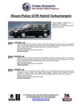 Nissan Pulsar GTIR Hybrid Turbochargers