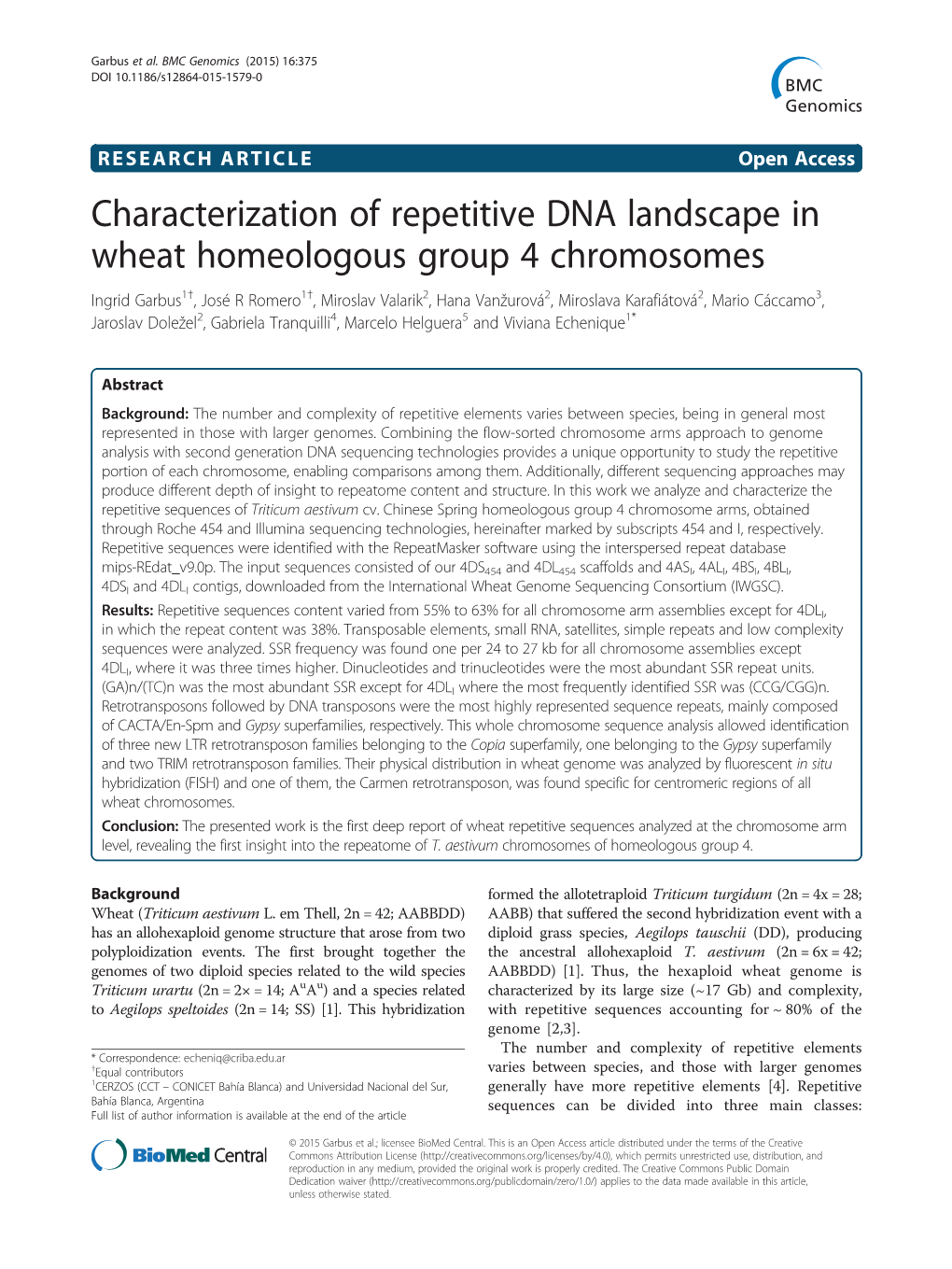 Characterization of Repetitive DNA Landscape in Wheat Homeologous Group 4 Chromosomes