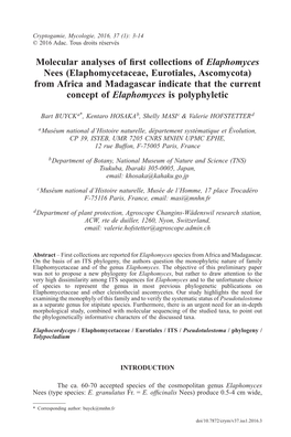 Elaphomycetaceae, Eurotiales, Ascomycota) from Africa and Madagascar Indicate That the Current Concept of Elaphomyces Is Polyphyletic