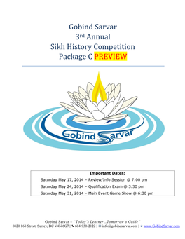 Gobind Sarvar 3Rd Annual Sikh History Competition Package C