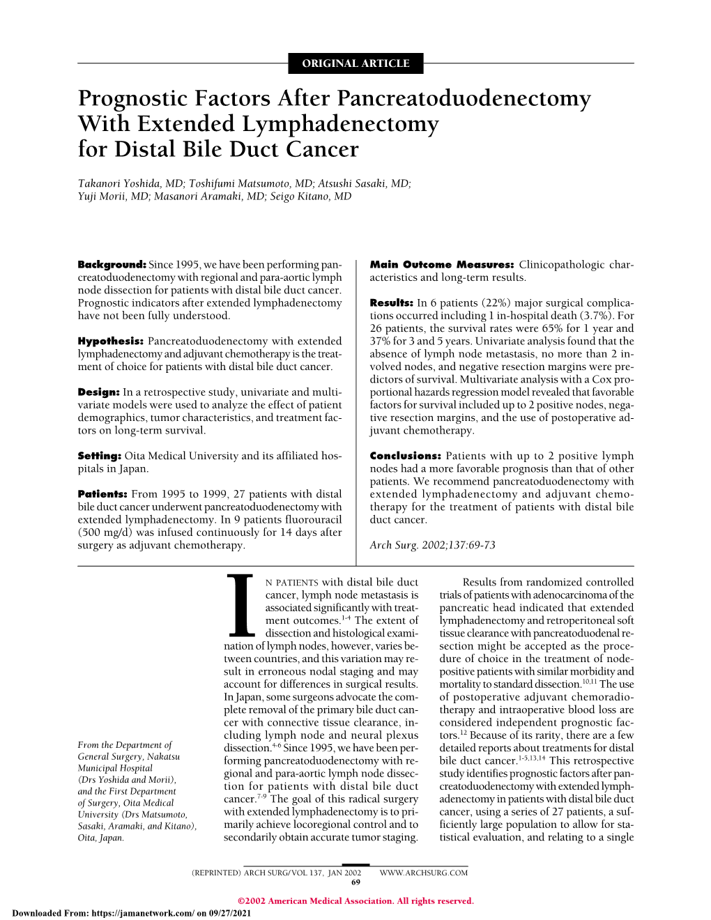 Prognostic Factors After Pancreatoduodenectomy with Extended Lymphadenectomy for Distal Bile Duct Cancer