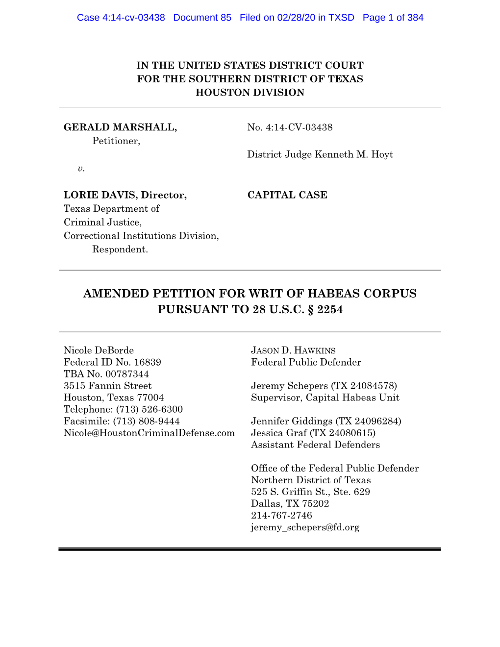 Amended Petition for Writ of Habeas Corpus Pursuant to 28 U.S.C