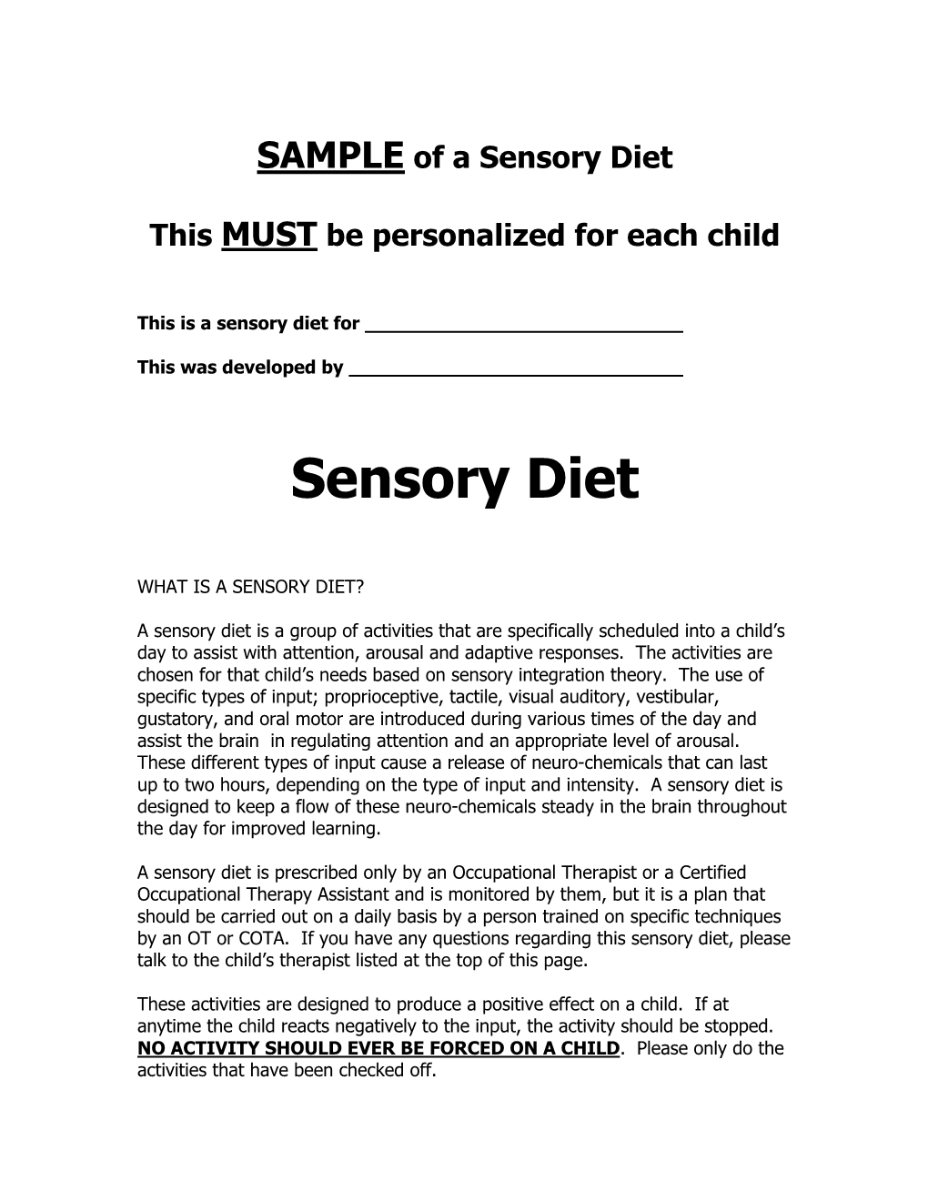 Sensory Diet