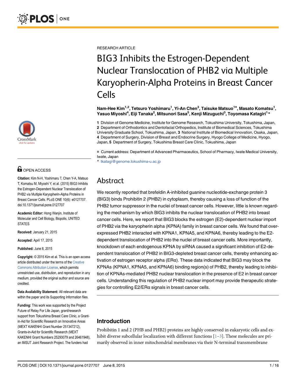 BIG3 Inhibits the Estrogen-Dependent Nuclear Translocation of PHB2 Via Multiple Karyopherin-Alpha Proteins in Breast Cancer Cells