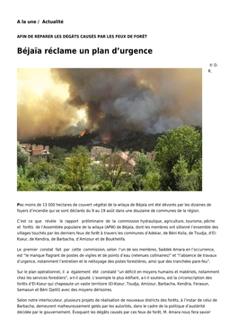 Béjaïa Réclame Un Plan D'urgence