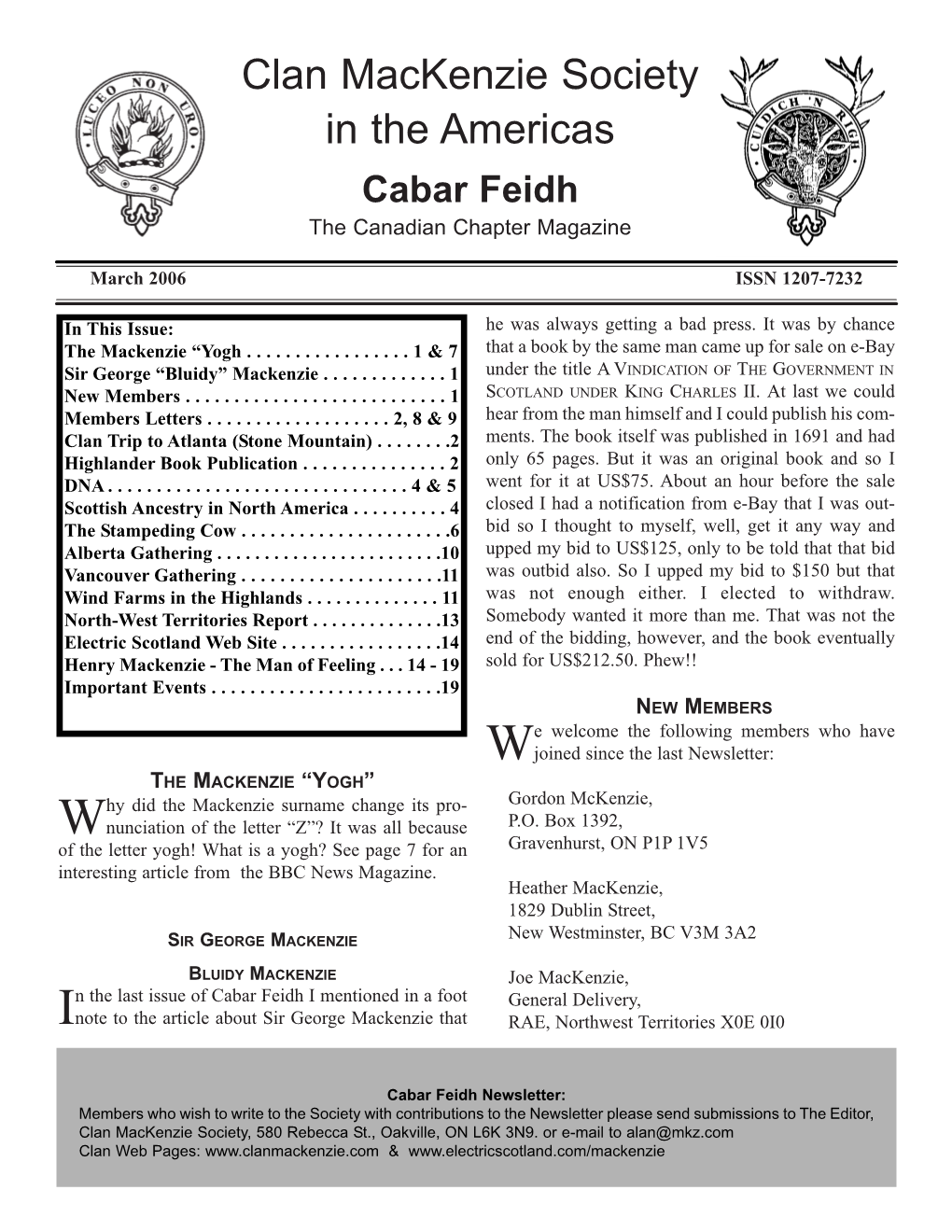 Clan Mackenzie Society in the Americas Cabar Feidh the Canadian Chapter Magazine