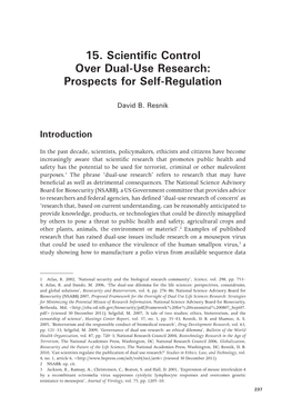 15. Scientific Control Over Dual-Use Research: Prospects for Self-Regulation