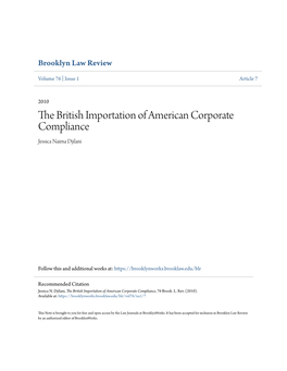 The British Importation of American Corporate Compliance, 76 Brook