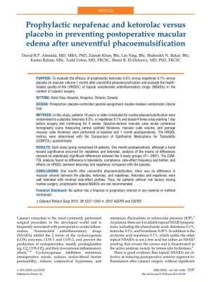 Prophylactic Nepafenac and Ketorolac Versus Placebo in Preventing Postoperative Macular Edema After Uneventful Phacoemulsification