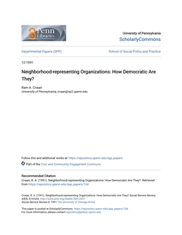 Neighborhood-Representing Organizations: How Democratic Are They?