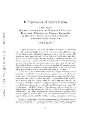 In Appreciation of Abner Shimony