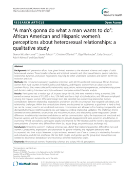 A Man S Gonna Do What a Man Wants to Do : African American and Hispanic Women S Perceptions About Heterosexual Relation