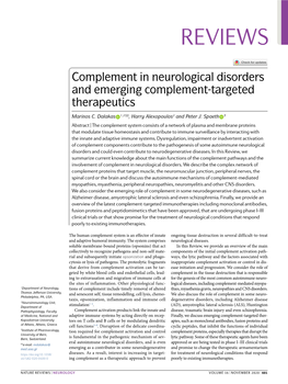 Complement in Neurological Disorders and Emerging Complement-​Targeted Therapeutics