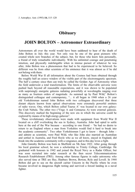 John Bolton &#X2014; Astronomer Extraordinary