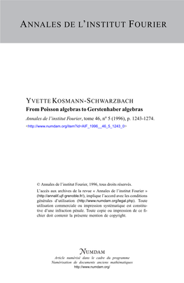 From Poisson Algebras to Gerstenhaber Algebras Annales De L’Institut Fourier, Tome 46, No 5 (1996), P