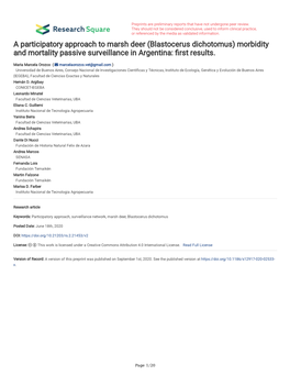 A Participatory Approach to Marsh Deer (Blastocerus Dichotomus) Morbidity and Mortality Passive Surveillance in Argentina: Frst Results