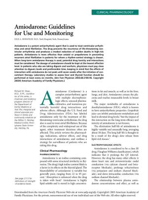 Amiodarone: Guidelines for Use and Monitoring LYLE A
