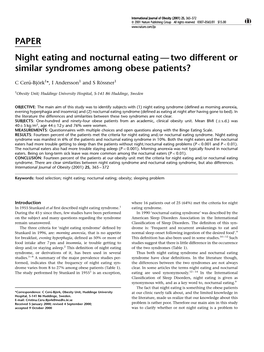 PAPER Night Eating and Nocturnal Eating Ð Two Different Or Similar Syndromes Among Obese Patients?