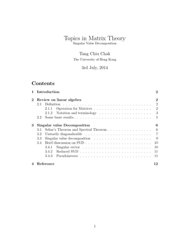 Topics in Matrix Theory Singular Value Decomposition
