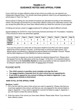 Years 3-11 Guidance Notes and Appeal Form